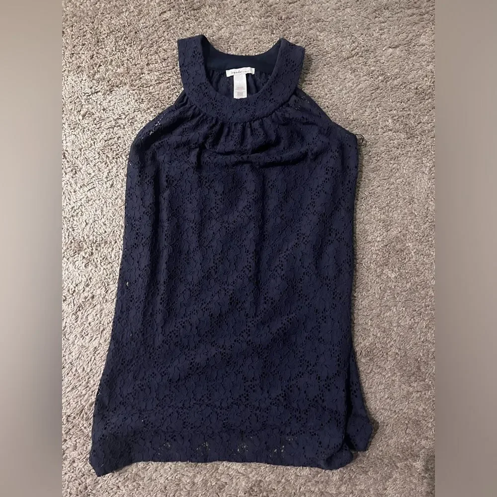 Laundry By Design lacy navy blue swimsuit cover (size m) EUC - Picture 6 of 6